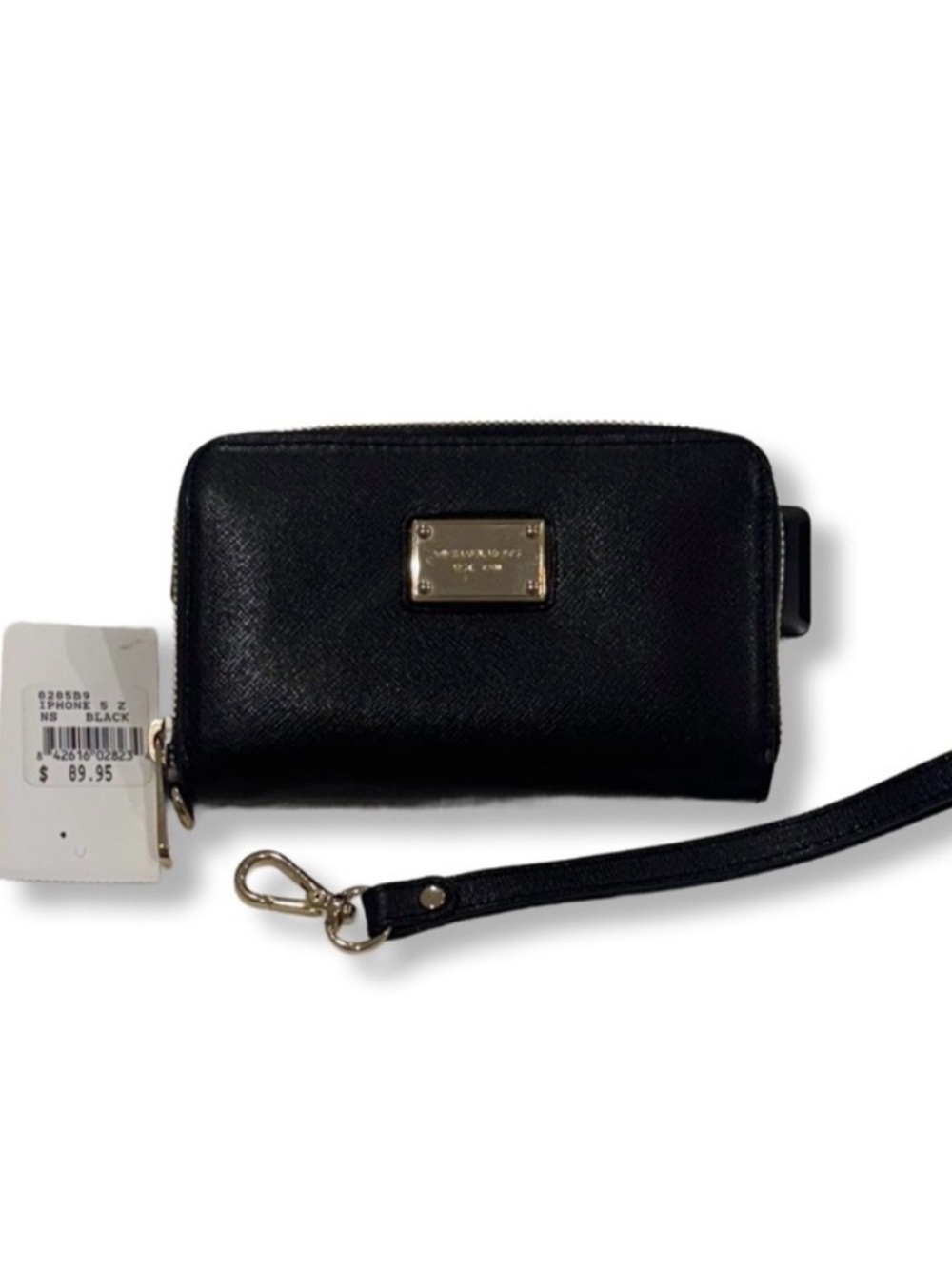 Michael Kors Black Saffiano Leather Zip Wristlet with Gold Plaque - Picture 2 of 5